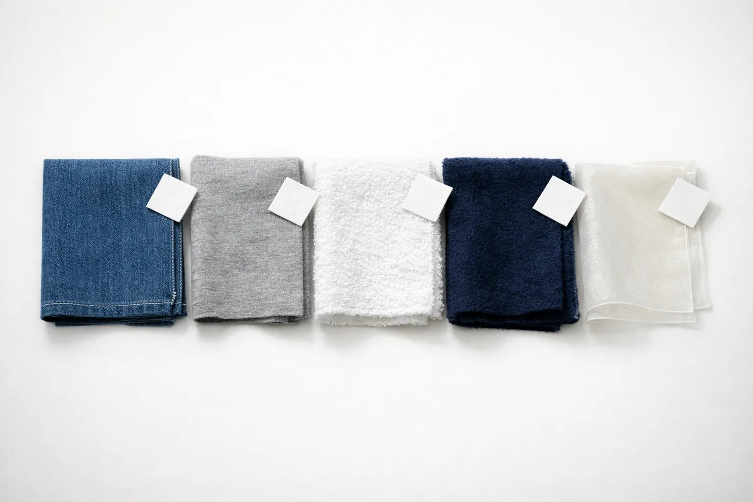 Fabric swatches with stabilizer squares tucked under each one