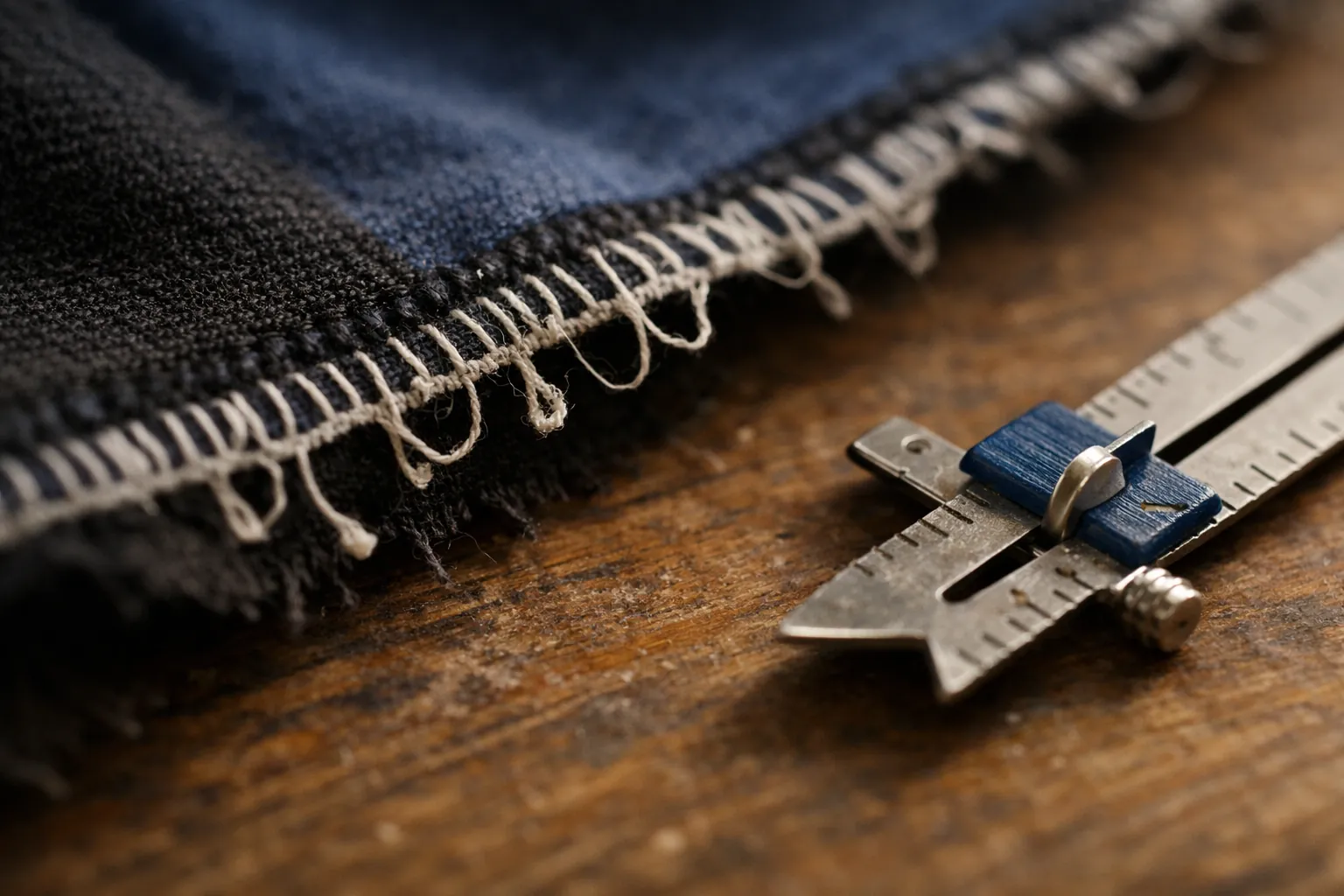 Loose thread loops on the underside of a serged seam along one needle line